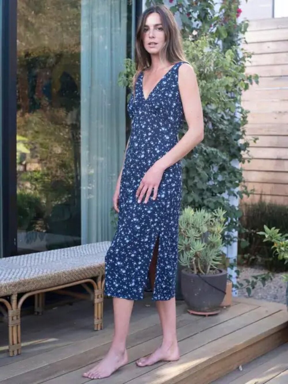 Reformation Ares Midi Dress in Navy Floral